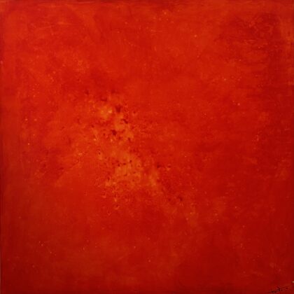 PLAYING WITH ORANGE mixed technique 140x140x3 cm